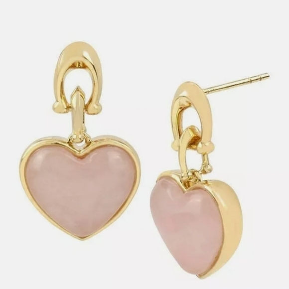 Coach Jewelry - COACH Goldtone Pink Quartz Heart Shaped Earrings